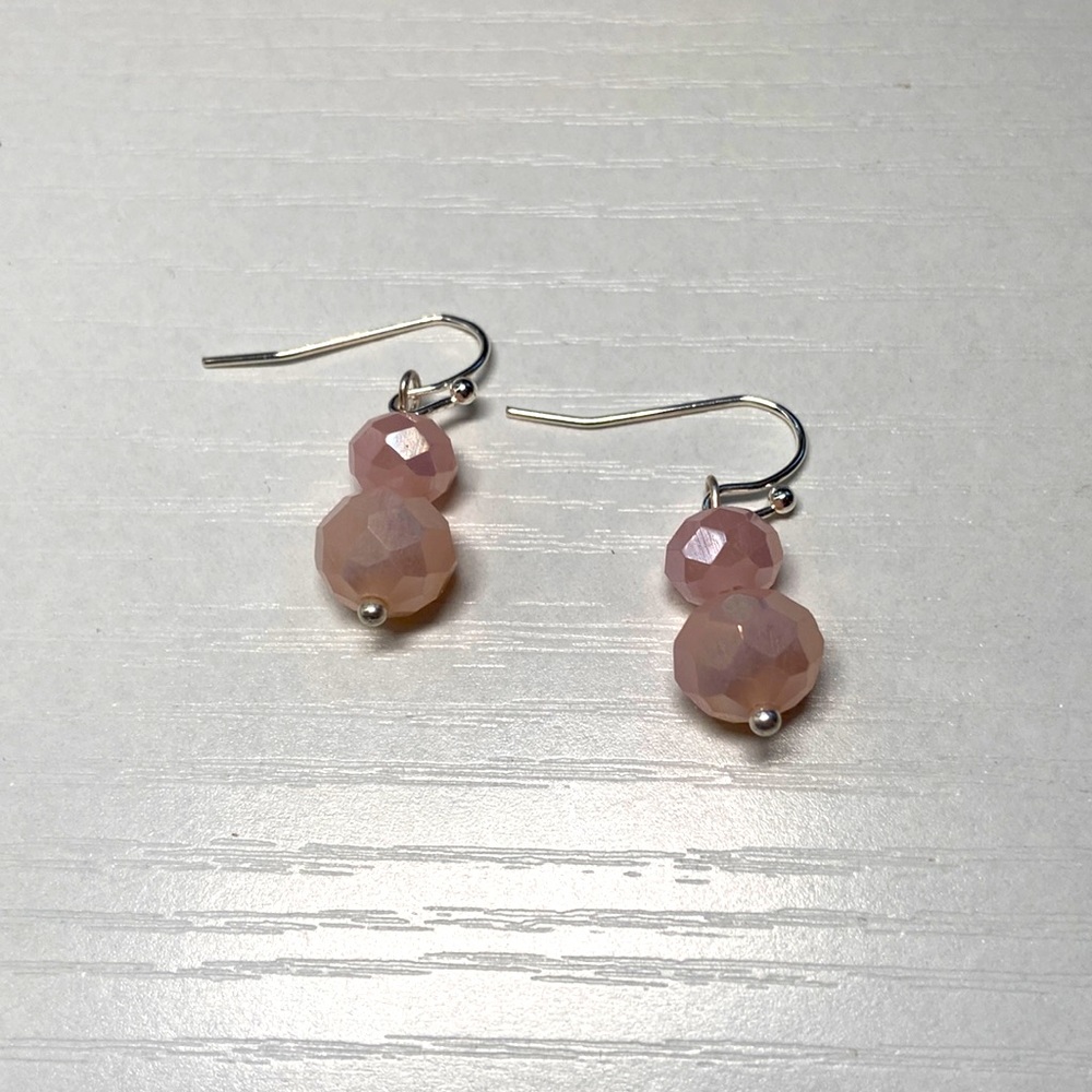 Handmade pink glass earrings.